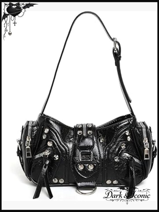 Handbags - Small PU Leather Studded Shoulder Bag Mini Goth Punk Grunge Handbag